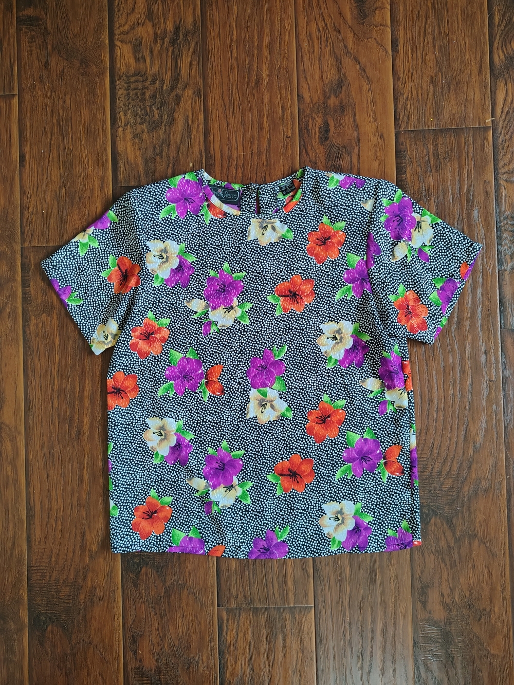 Vintage 80s Jean de Pierre floral polka dots blouse Size M